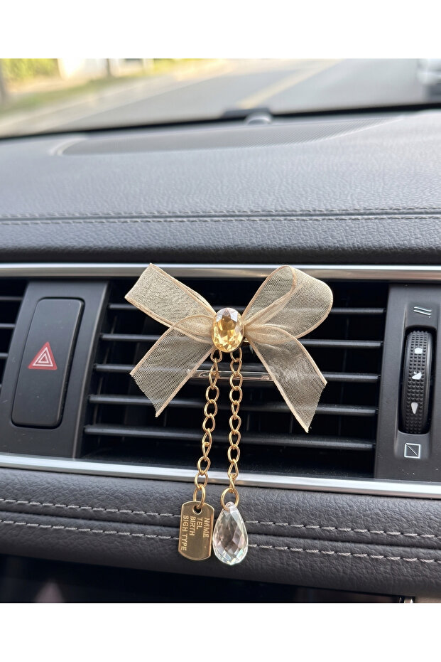 Tulle Bow Hanging Car Interior Air Conditioning Ornament – Stylish Luxury Auto Accessory with Stone Detail