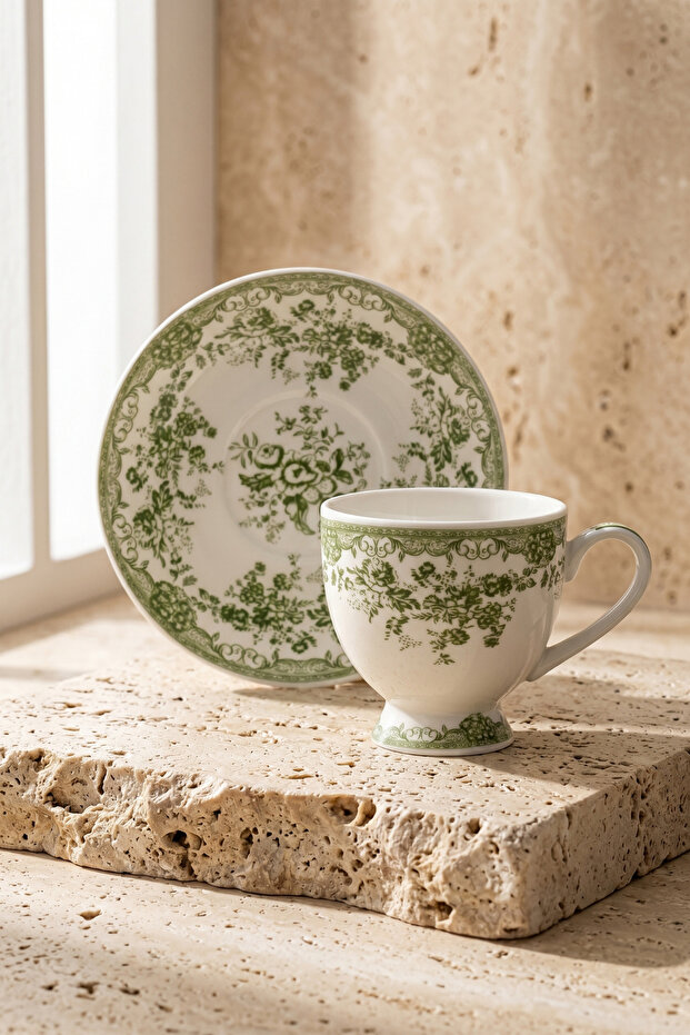 Lâl Yeşil Porcelain Turkish Coffee Cup Set for 2 People – 90 ml