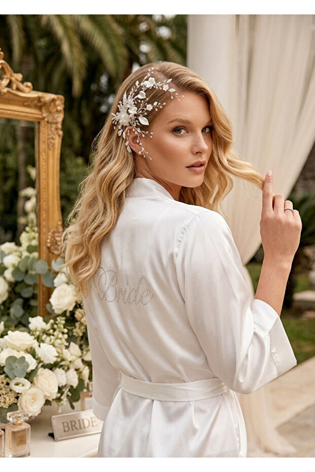Satin Bride Stone Written Bridal Dressing Gown
