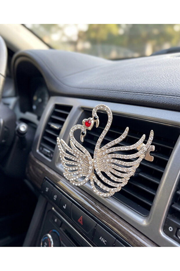 Zircon Stone Swan Double Air Conditioner Ornament – Heart-Shaped Luxury Car Interior Auto Accessory Vent Clip