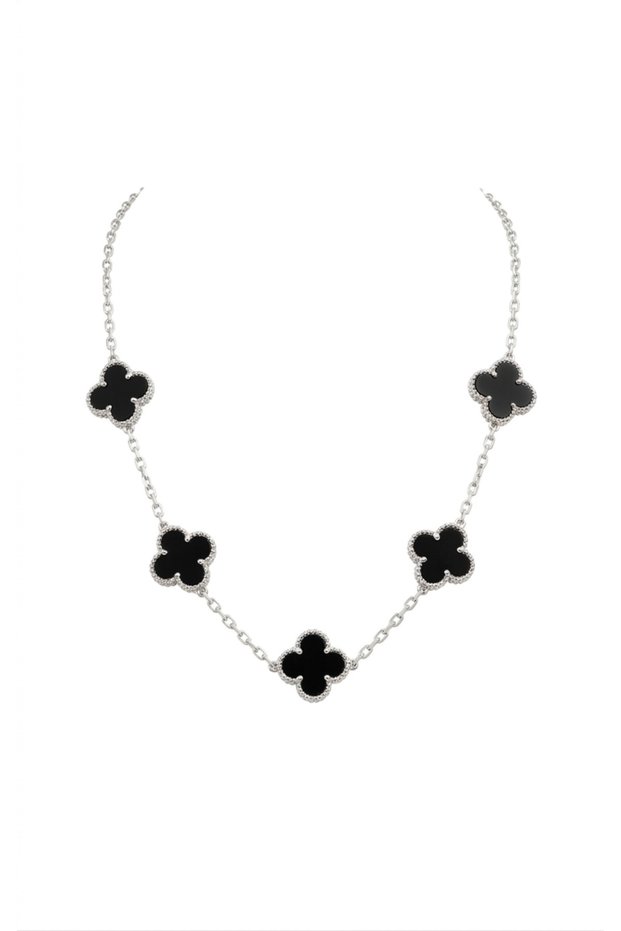 Black Stainless Steel Women's Necklace with Mini Clover Figure