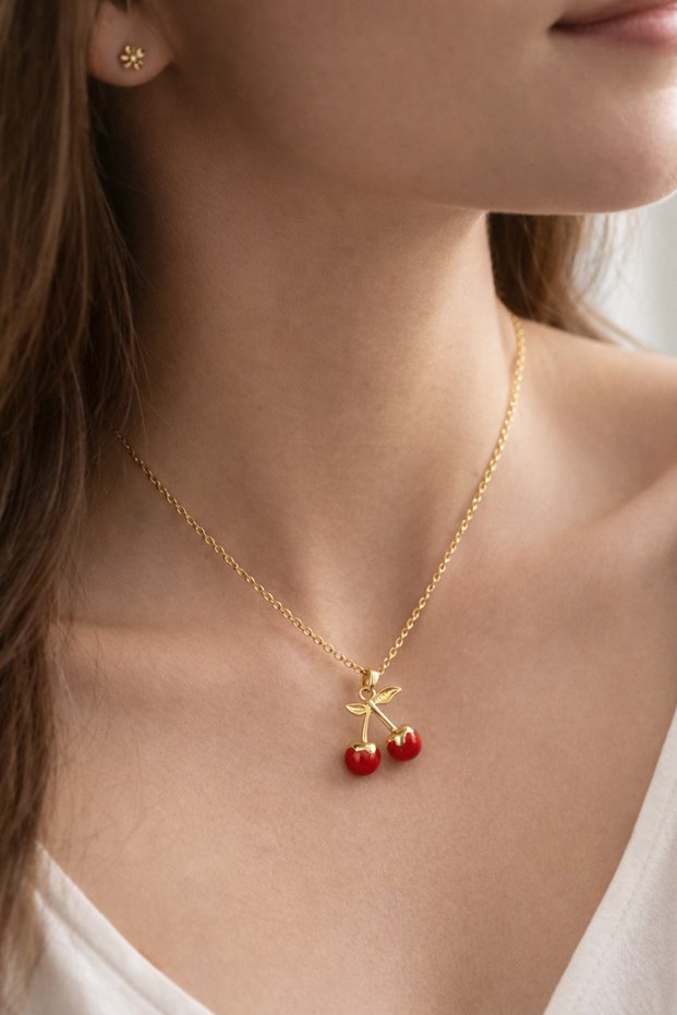 Gold Color Cherry Pendant Non-Tarnish Plated Stylish and Elegant Design Suitable for Daily and Special Occasion Use