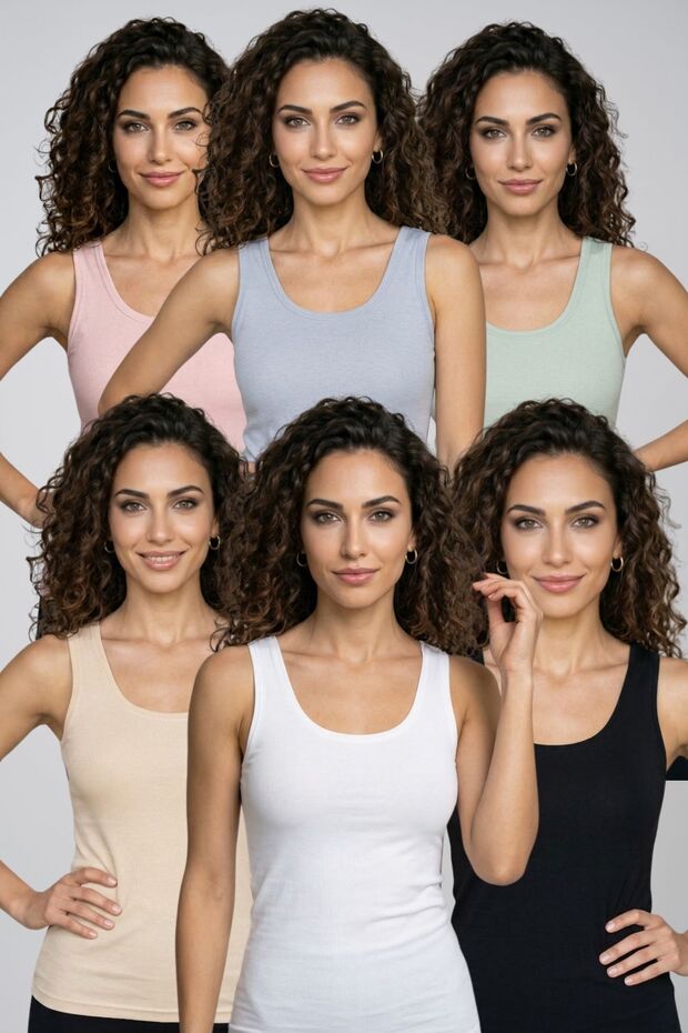 طقم ملابس داخلية نسائية مكون من 6 قطع من القطن بياقة على شكل حرف U وحزام سميك - طقم ملابس داخلية يومية كبيرة الحجم ومرنة ومضادة للعرق
