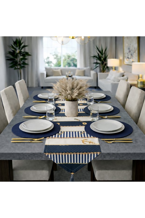 American Service, New Season 6-Piece Navy Blue Color Supla and Runner Cover Marine Set