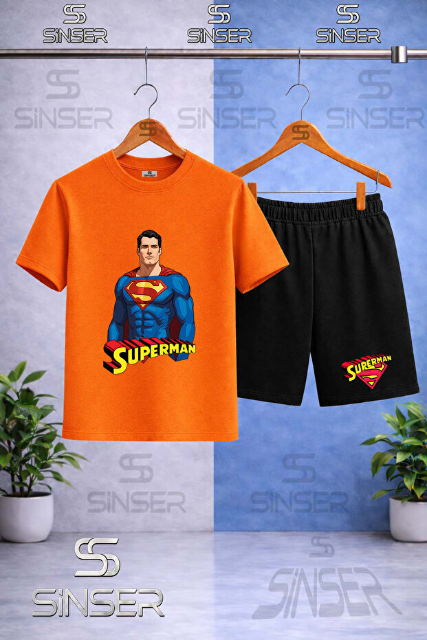 Children's Sprman Half Body Writing Printed Crew Neck T-Shirt - Shorts Set