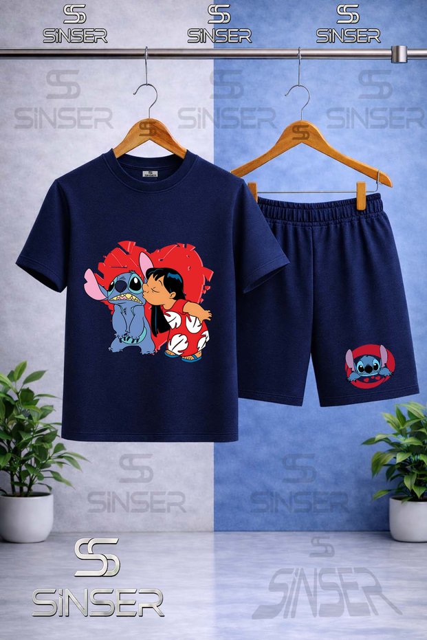 Children's Stic Girls Heart-Printed Crew Neck T-Shirt - Shorts Set