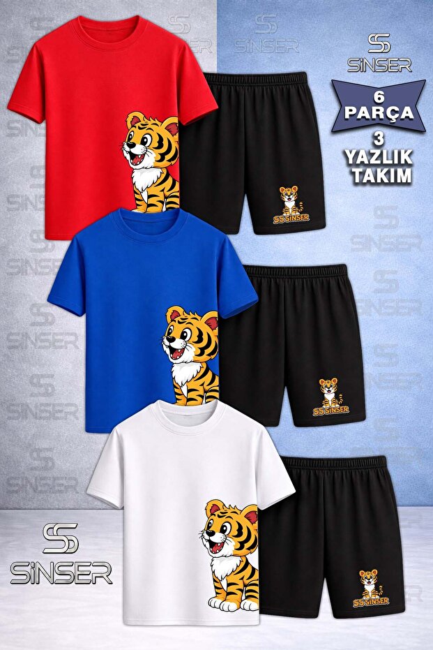 Children's Sinser Kaplan Left Side Printed Crew Neck 3-Piece T-Shirt - Shorts Set
