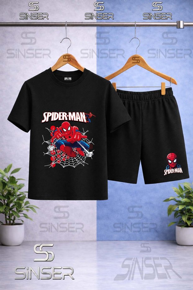Children's Orumcekman Beyaz Agli Ag Firlatan Printed Crew Neck T-Shirt - Shorts Set