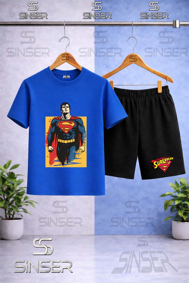 Children's Sprman Sari Tvl Yarim Govde Printed Crew Neck T-Shirt - Shorts Set