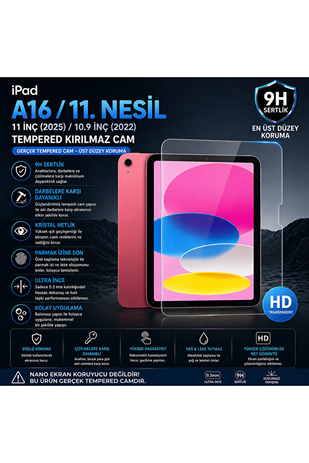 iPad A16 11 Inch 2025 / iPad 10Th Generation 10.9 Inch 2022 Compatible Tempered Screen Protector Unbreakable Glass