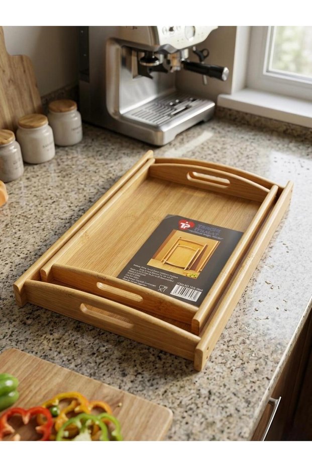 Set of 2 Bamboo Wooden Presentation and Decorative Organizer Trays