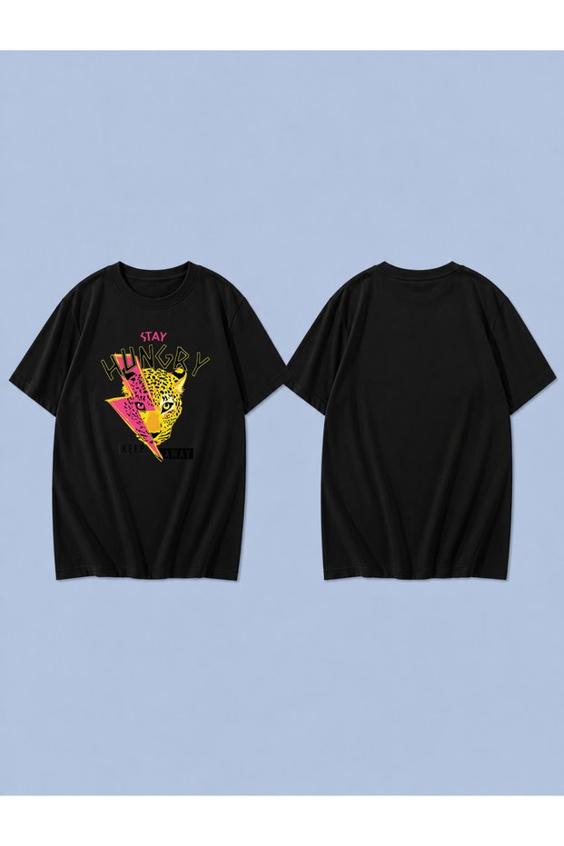 Hungry Stay Printed 100% Cotton Oversize Unisex T-Shirt Relaxed Fit T-Shirt