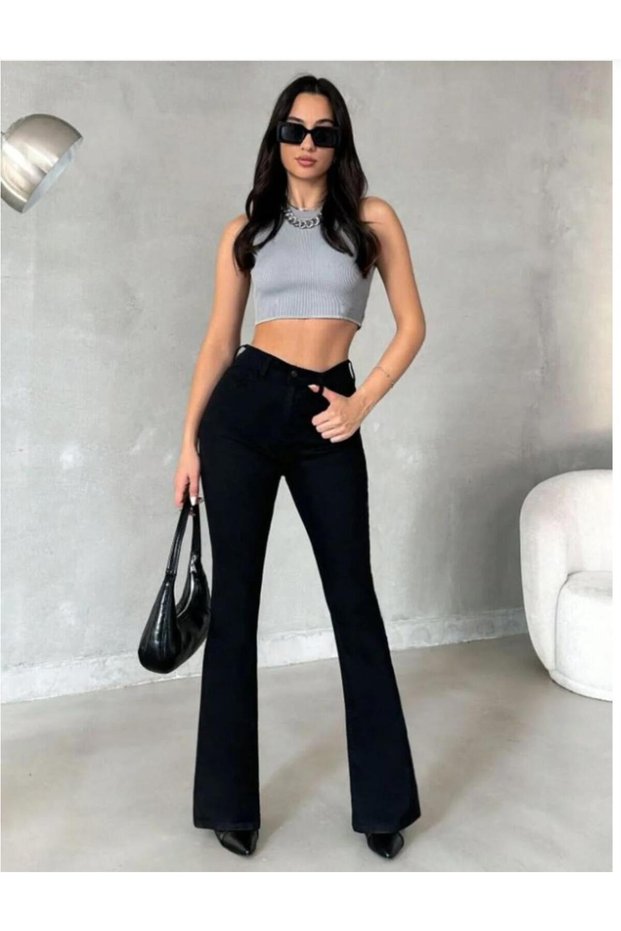Women's Flare Black Non-Fading Color High Waist Shape-Up Spanish Flare Jeans