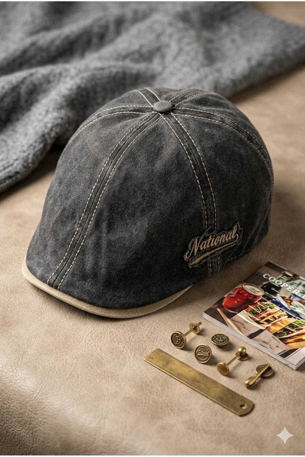 Premium Retro Men's Cap - Natural Denim Cotton Hat with Vintage Texture
