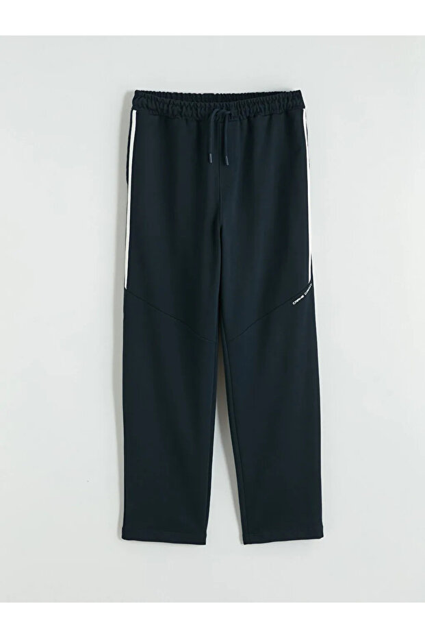 Navy Blue Comfortable Fit Printed Men's Tracksuit Bottoms