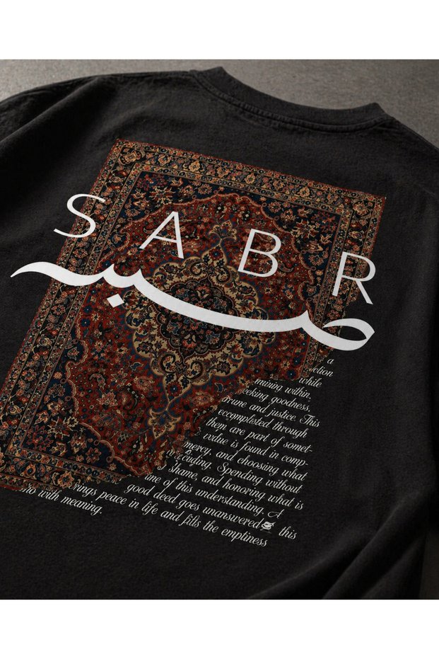Oversize Black T-Shirt Sabr Carpet Patterned Back Print Unisex Cotton Streetwear