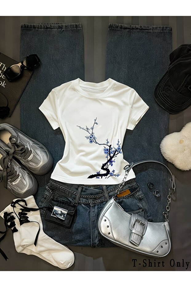 Kemer Boy Purple Sakura Flower Crop Blouse