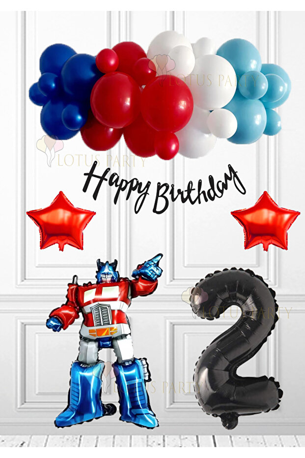 Robot Car Set - Transformers Car Man's Day Set - Transformers Balloon Blue Red Balloon 1 Year Old