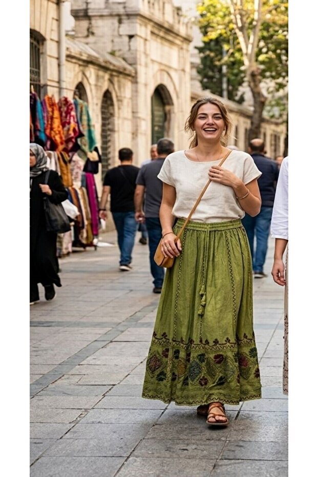 تنورة طويلة أصلية قياسية الحجم مصنوعة من القطن بنسبة 100%، مناسبة للمقاسات من 36 إلى 44.