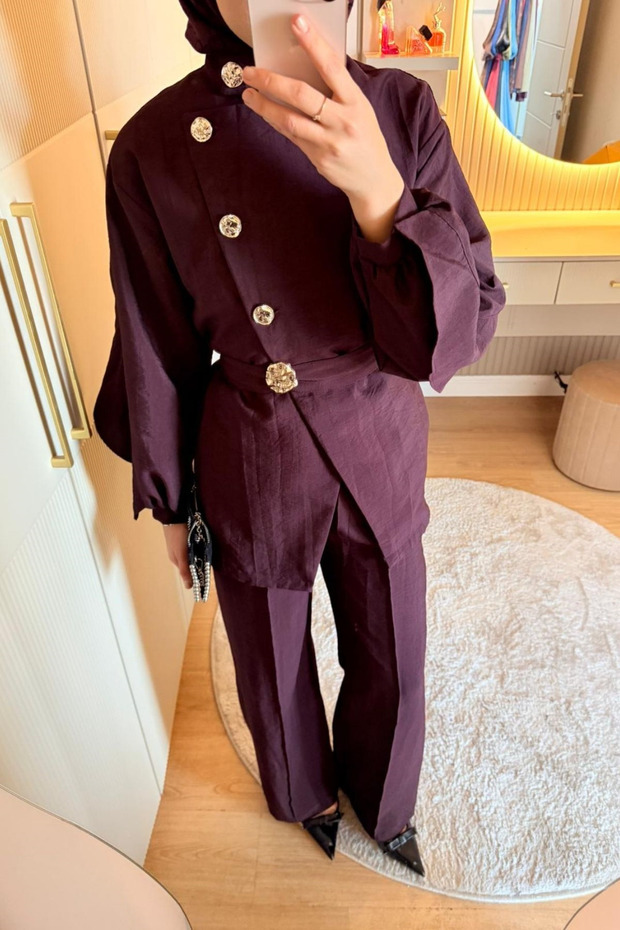 Modal Accessory Detailed Top and Bottom Trouser Set