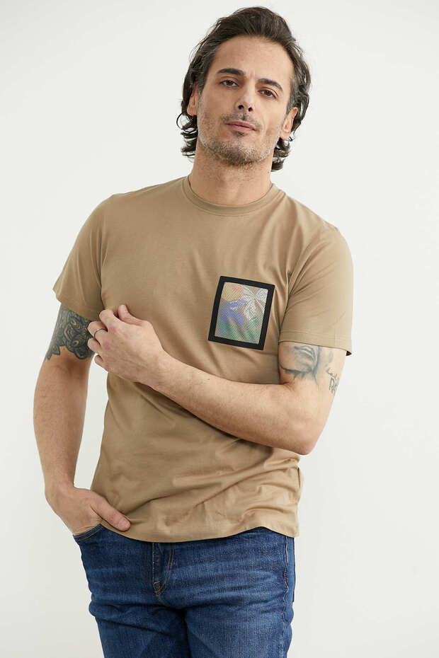 Tricou Basic cu imprimeu - Mink - 4