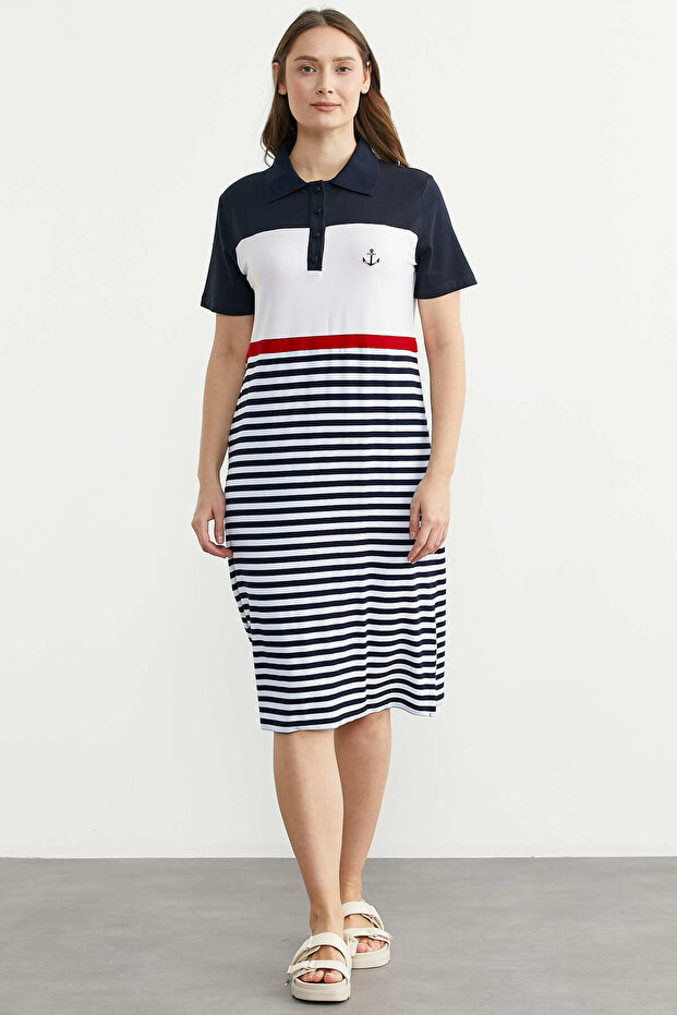 Marine Embroidery Detailed Dress - Navy Blue