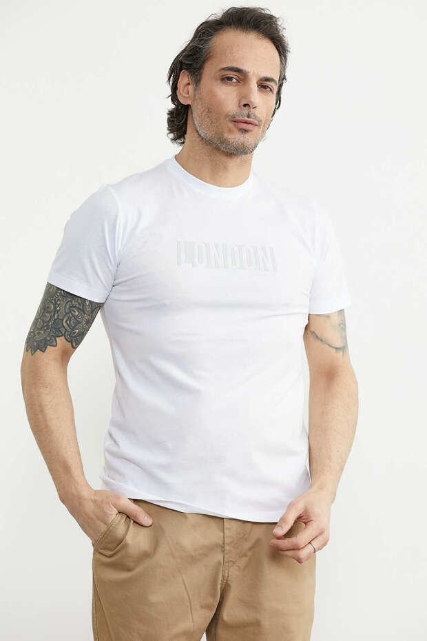 Printed Basic Short Sleeve T-Shirt - White - 2