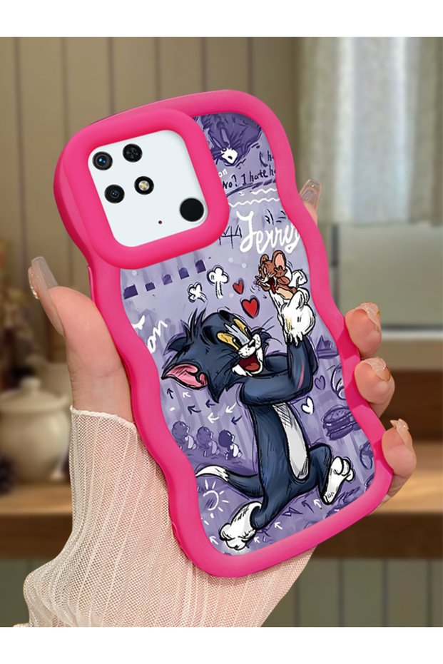 Redmi 10C Compatible Shockproof Simple Red Silicone Phone Case Tom and Jerry Pattern