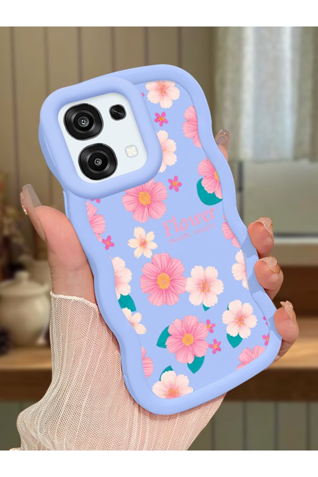 Oppo A6 Pro Compatible Shockproof Simple Blue Silicone Phone Case Cover Flower Pattern