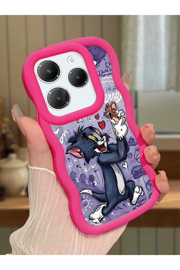 Infinix Hot 40 Compatible Shockproof Simple Red Silicone Phone Case Tom and Jerry Pattern