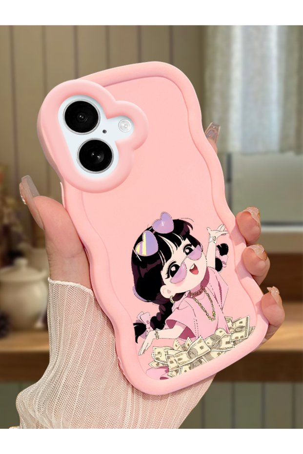 iPhone 16 Plus Compatible Shockproof Simple Pink Silicone Phone Case Cute Girl Pattern