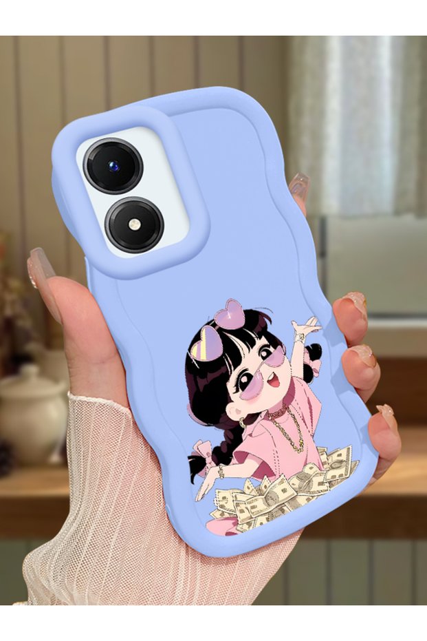 For Vivo Y02S Compatible Shockproof Simple Blue Silicone Phone Case Cute Girl Pattern
