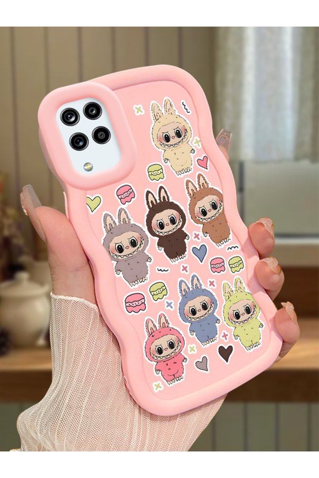Samsung Galaxy A12 Compatible Shockproof Simple Pink Silicone Phone Case Labubu Pattern