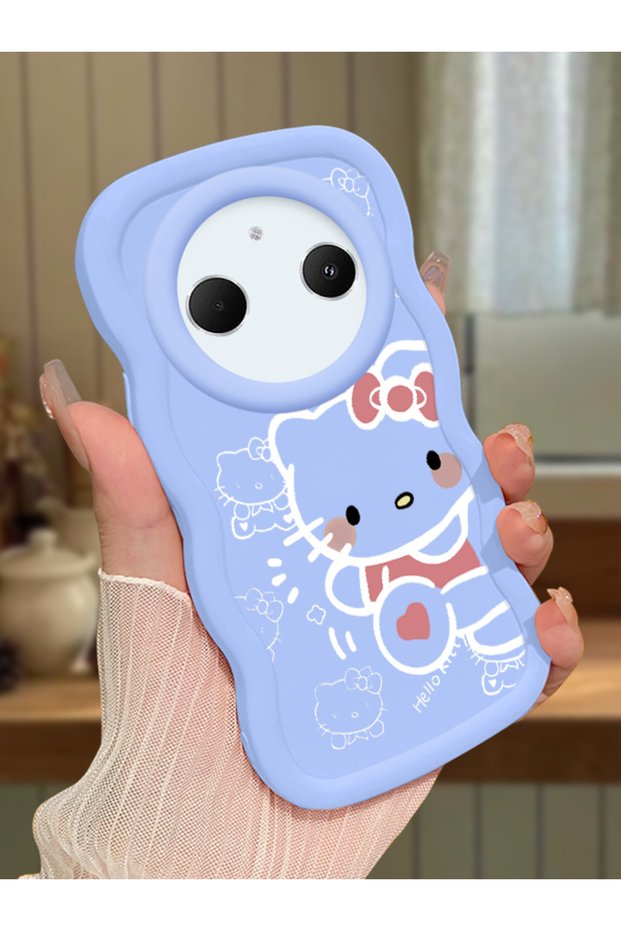 Redmi A3 Pro Compatible Shockproof Simple Blue Silicone Phone Case Hello Kitty Pattern