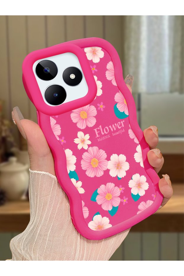 For Realme C51 Compatible Shockproof Simple Red Silicone Phone Case Flower Pattern