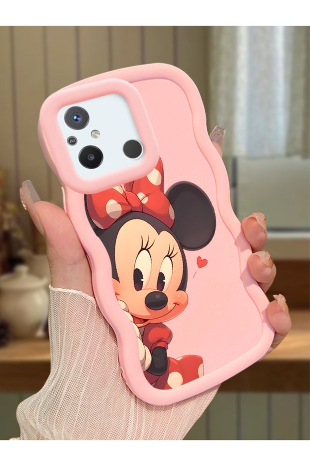Redmi 12C Compatible Shockproof Simple Pink Silicone Phone Case Minnie Pattern