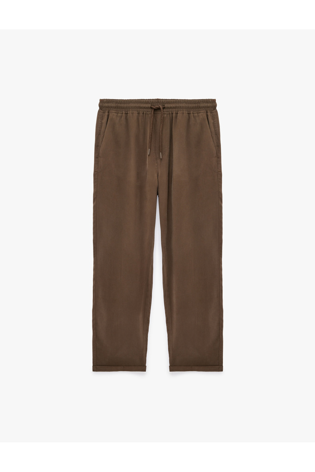 Viscose Pocket Detailed Double-Legged Summer Trousers with Tie Waist