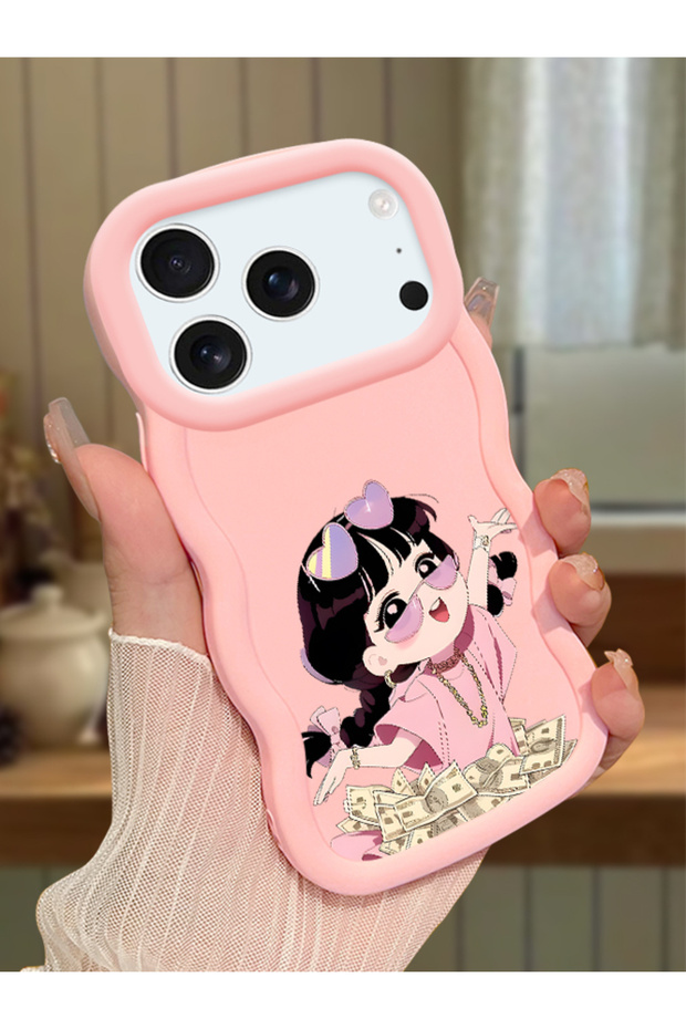 iPhone 17 Pro Max Compatible Shockproof Simple Pink Silicone Phone Case Cute Girl Pattern