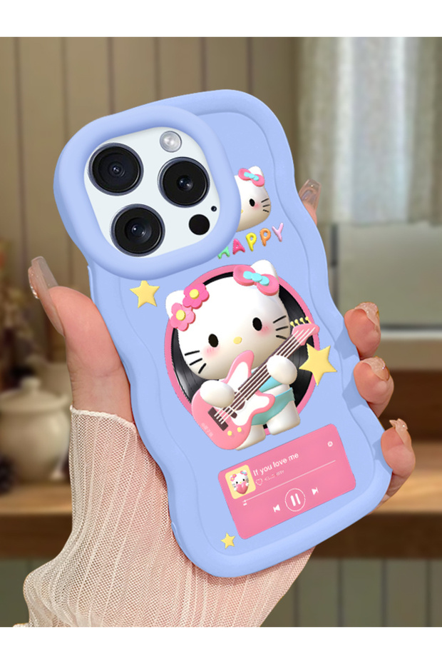 iPhone 15 Pro Max Compatible Shockproof Simple Blue Silicone Phone Case Hello Kitty Pattern