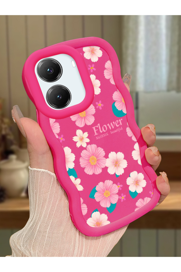 Poco X7 Pro Compatible Shockproof Simple Red Silicone Phone Case Cover Flower Pattern
