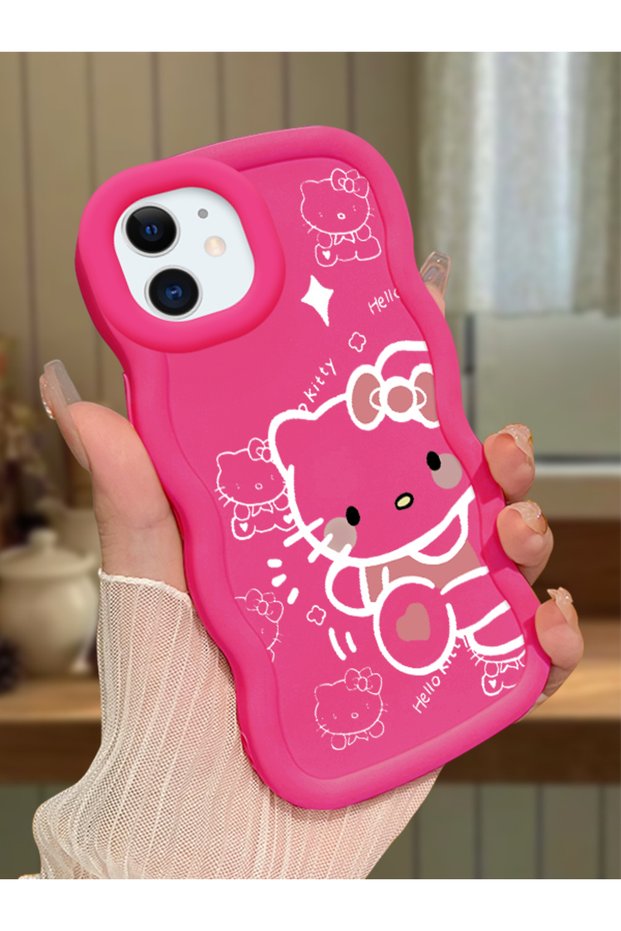 iPhone 11 Compatible Shockproof Simple Red Silicone Phone Case Hello Kitty Pattern