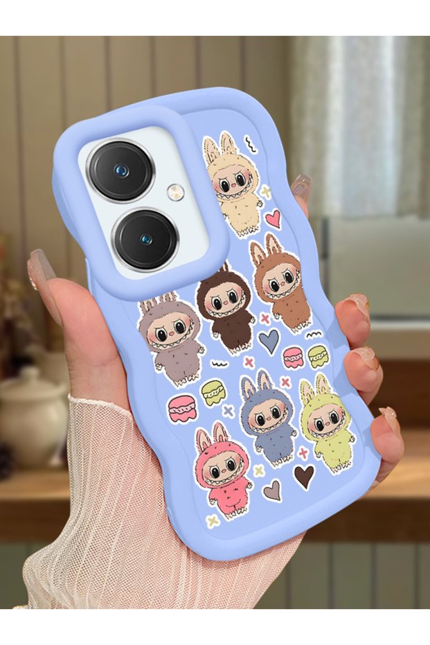 جراب هاتف Vivo Y27 متوافق مع نمط Labubu من السيليكون الأزرق البسيط المقاوم للصدمات