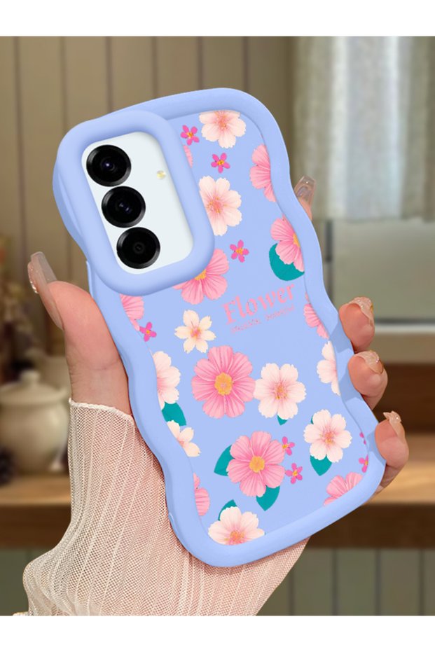 Samsung Galaxy A56 Compatible Shockproof Simple Blue Silicone Phone Case Cover Flower Pattern