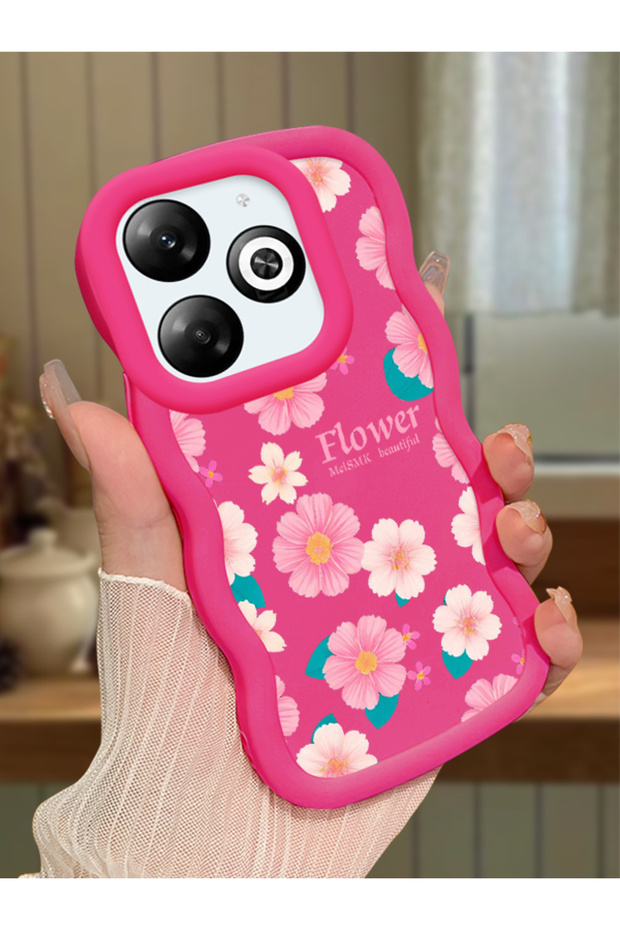 Infinix Smart 8 Compatible Shockproof Simple Red Silicone Phone Case Cover Flower Pattern