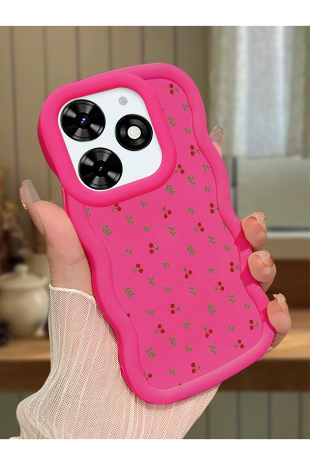 Tecno Spark Go 2024 Compatible Shockproof Simple Red Silicone Phone Case Cover Flower Pattern