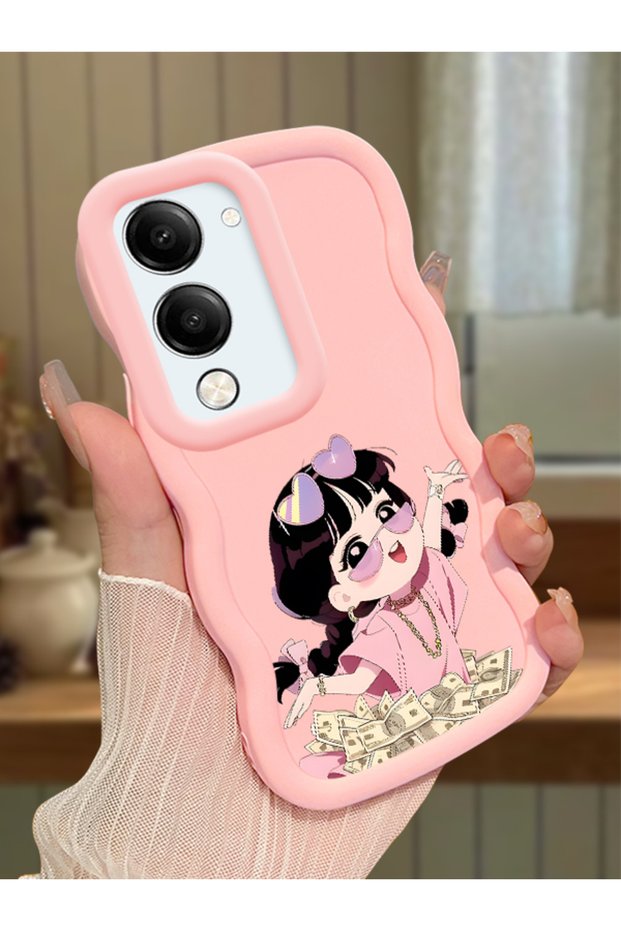 For Vivo Y04 Compatible Shockproof Simple Pink Silicone Phone Case Cute Girl Pattern