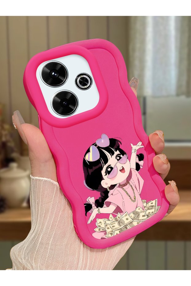Case for Redmi 13 4g Compatible Shockproof Simple Red Silicone Phone Cover Cute Girl Pattern