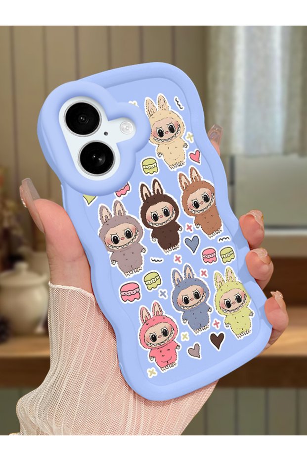 iPhone 16 Plus Compatible Shockproof Simple Blue Silicone Phone Case Labubu Pattern
