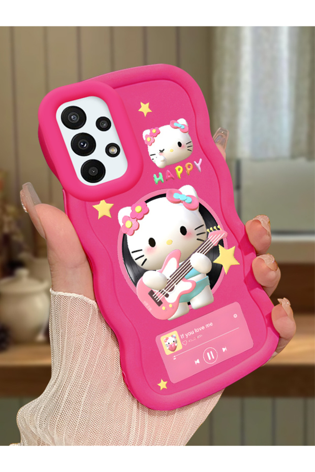 Samsung Galaxy A23 Compatible Shockproof Simple Red Silicone Phone Case Hello Kitty Pattern