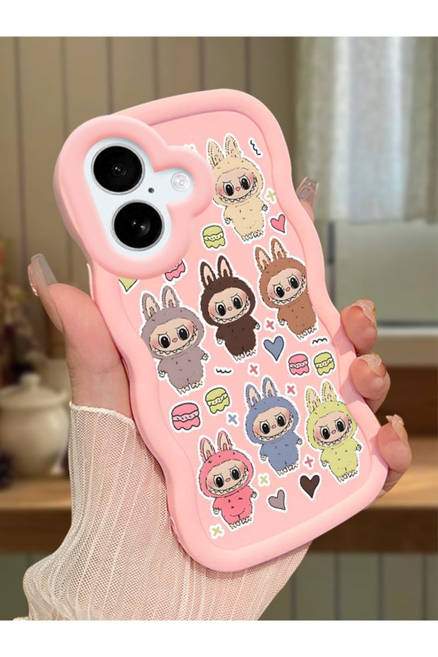 iPhone 17 Compatible Shockproof Simple Pink Silicone Phone Case Labubu Pattern